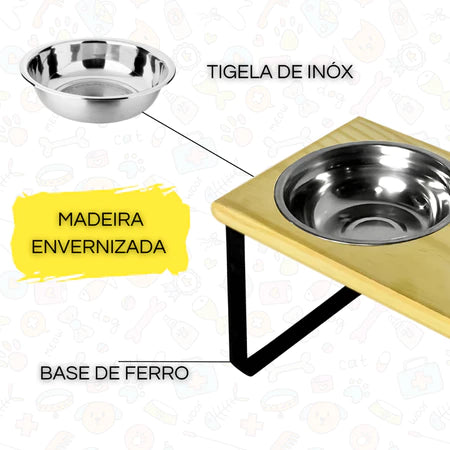 Comedouro Elevado Duplo Tigela Inox